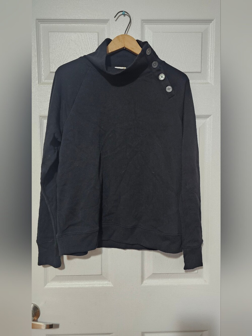 J.Crew NWT Cloudspun Fleece Button Mock Neck Pullover L Black
